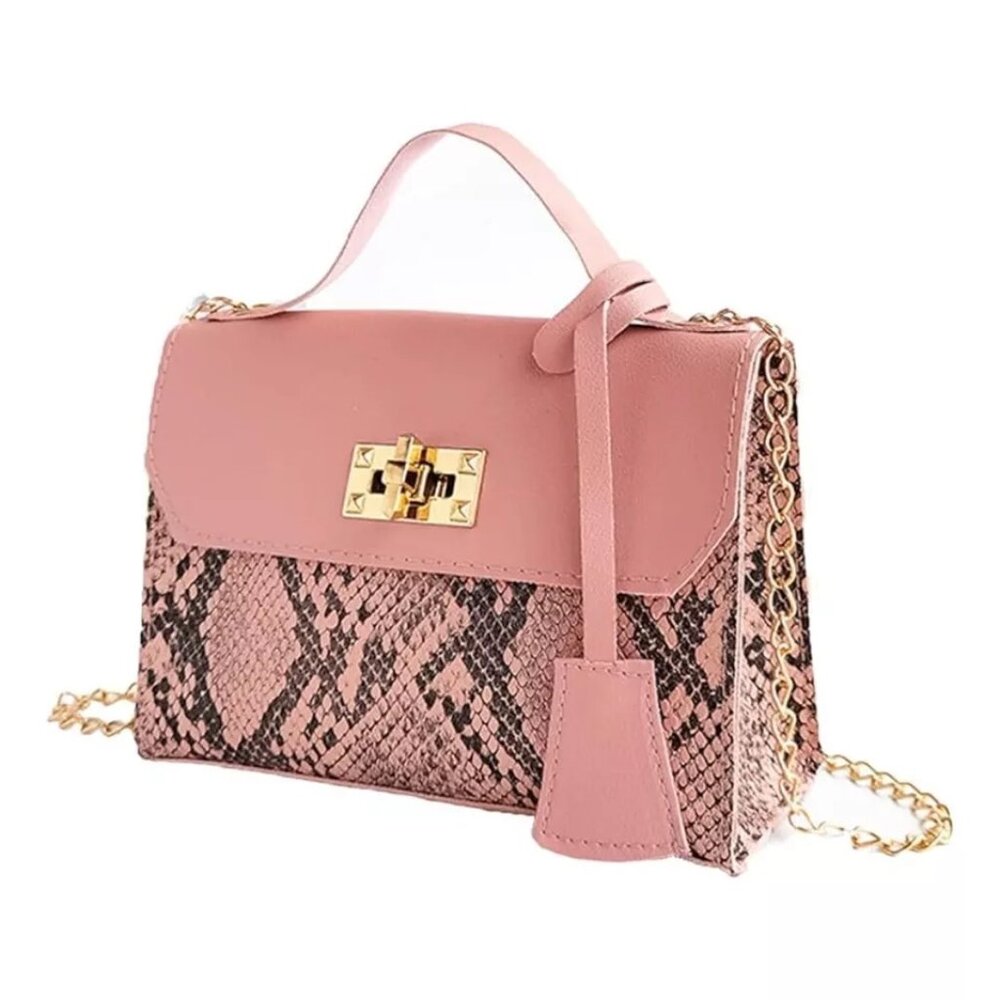 Pink Snake Print Crossbody Handbag, mini bag chic boutique style